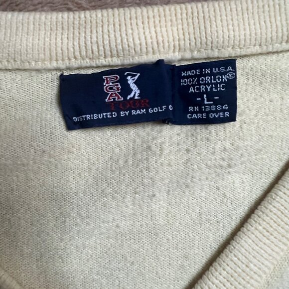 Vtg PGA Tour Sweater Men Large Golf Cotton Made in USA Pale Light Yellow‎ (Z) - Picture 4 of 7